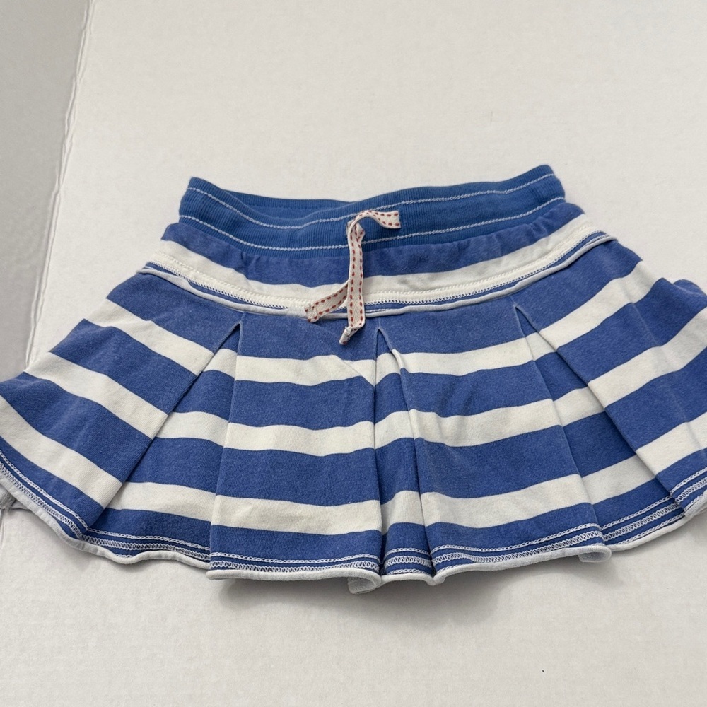 Baby Boden Blue and White Striped Pleated Skirt